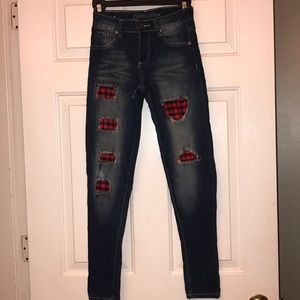 Girls Jeggings with red buffalo plaid